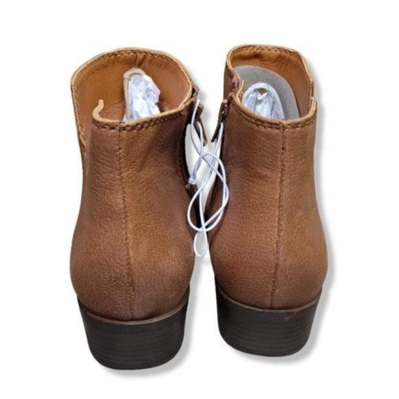 NEW Lucky Brand Leather Bessie Block Heel Side Zip Ankle Boot Cedar Brown Women - Picture 5 of 7